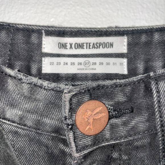 ONE X ONE TEASPOON Black Distressed Denim 2020 Mini Skirt Size 27 - Picture 2 of 10